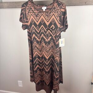 LuLaRoe Carly Dress Copper Black Aztec Geometric Tribal Print XS unicorn NWT